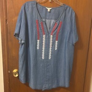 Embroidered  SS Denim Top Sz 18/20W Artsy Boho